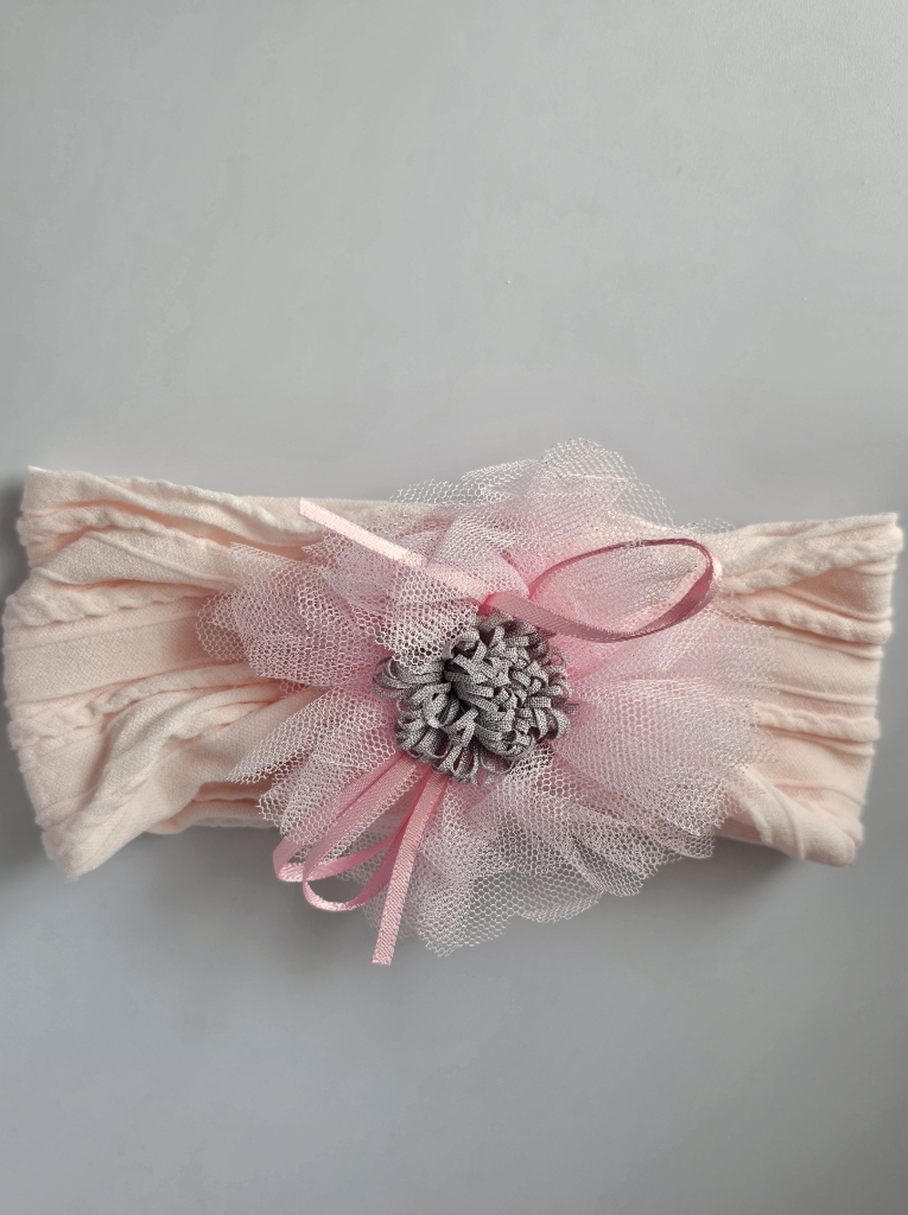 Pink Tulle Flower Stretch Headband for Kids